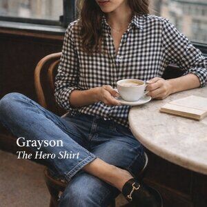 Grayson The Hero Shirt Gingham Button Down Black White Check SZ2 Classic Preppy